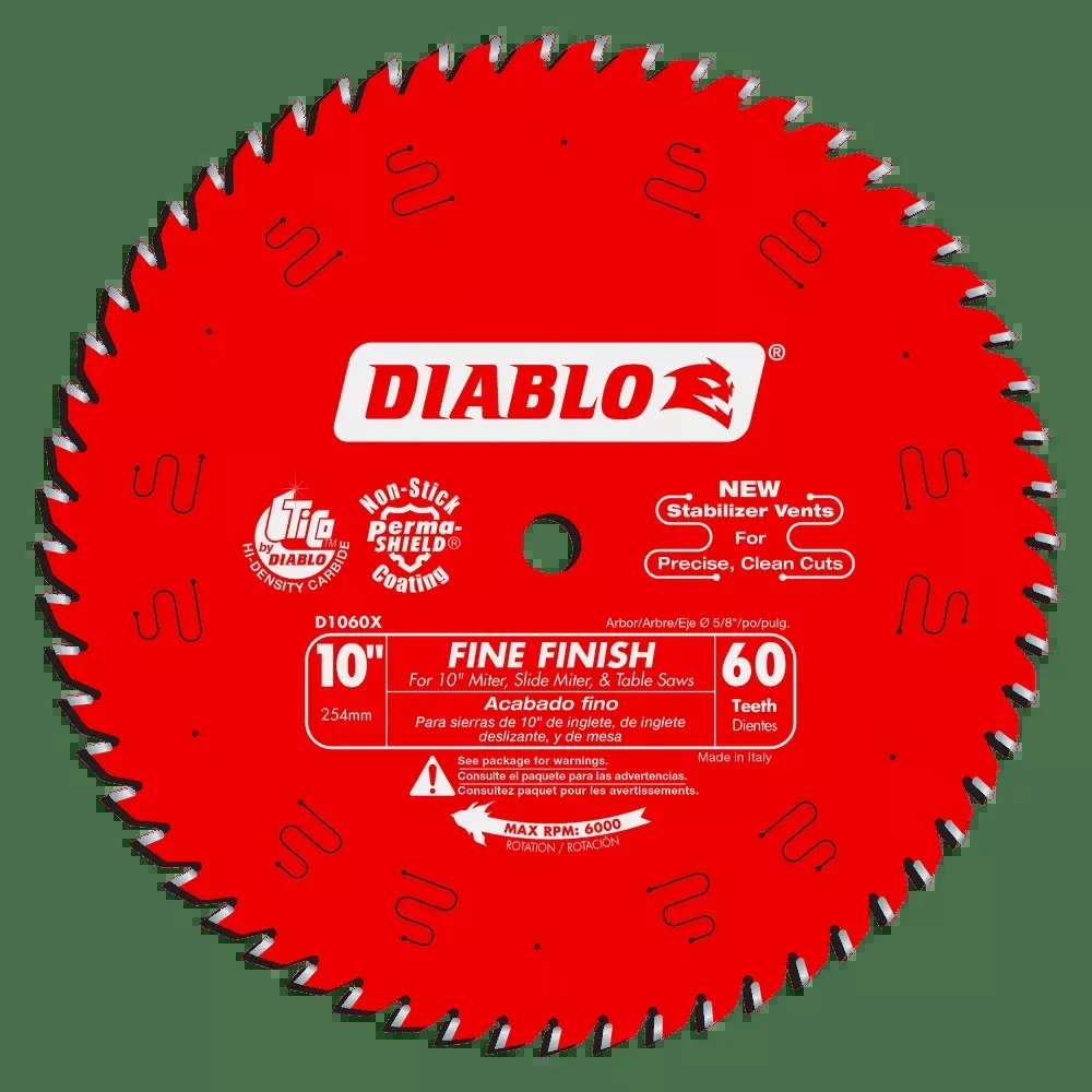 10 in. x 60 Tooth Fine Finish Saw Blade – 6 per Order