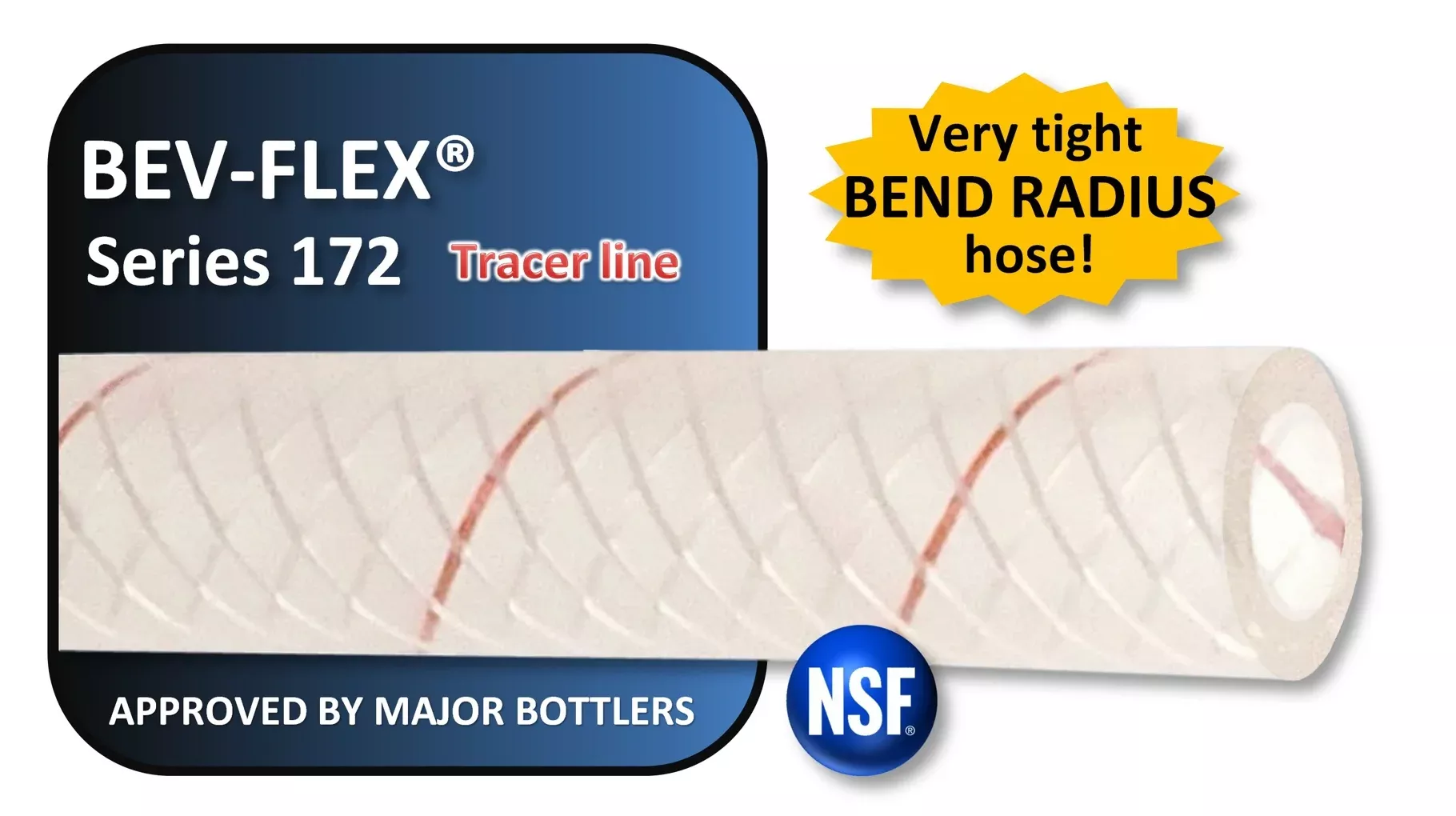 100′ – Bev-Flex Poly Tubing #172 – 1/4″ ID x 15/32″ OD, Red-Tracer