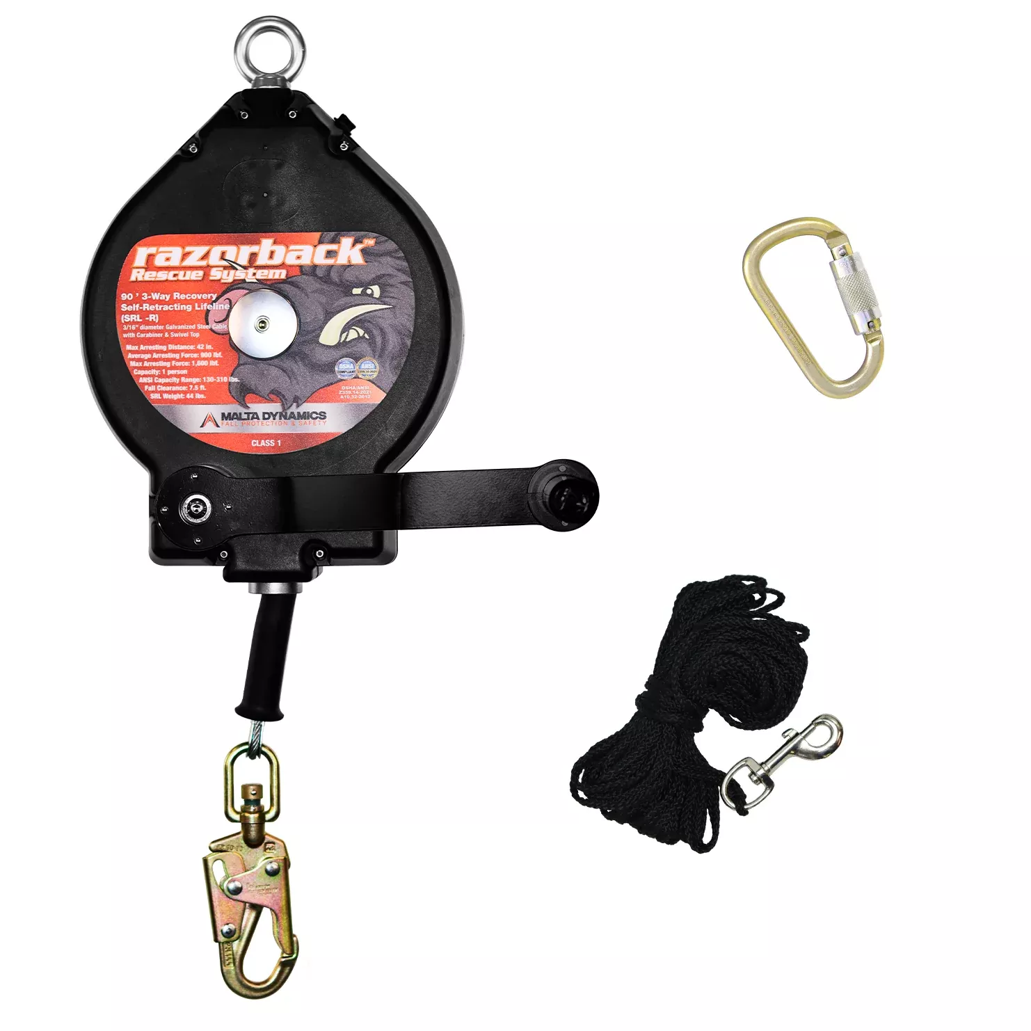 100’ Razorback 3-Way Recovery SRL With Snap Hook, Class SRL-R
