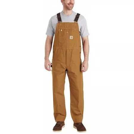 102776 Bib Overalls, Cotton, 12 oz Fabric Weight, 32 in Inseam, Brown, 40 x 28