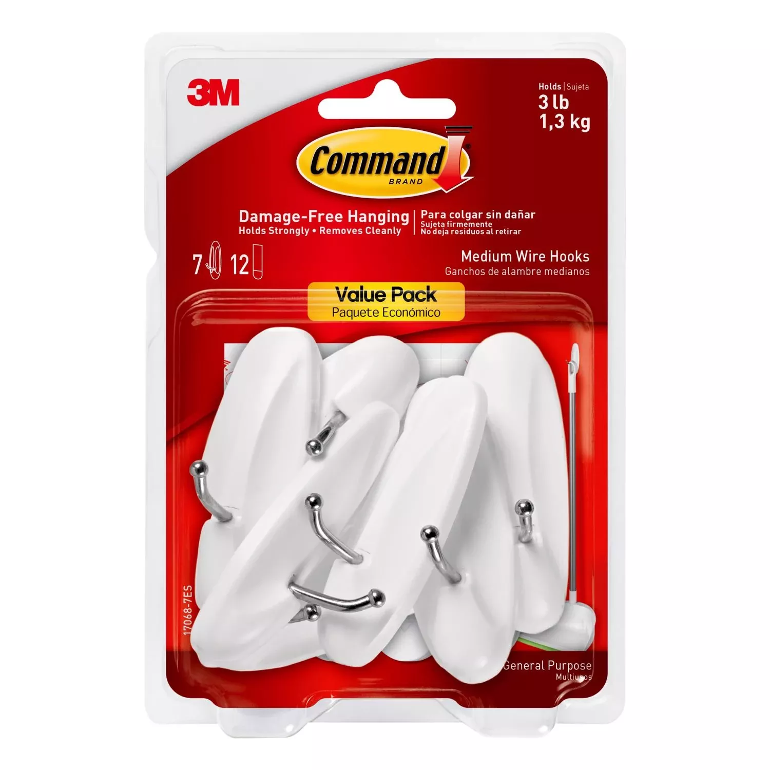 3m Command Medium Plastic Hook 3.16 In. L 7 Pk