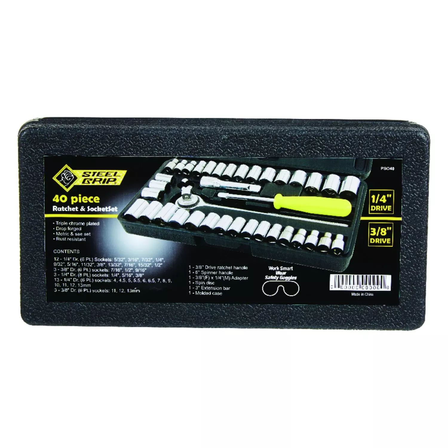 40 Piece Metric And Sae Socket And Ratchet Set With 1/4 And 3/8 Inch Drive