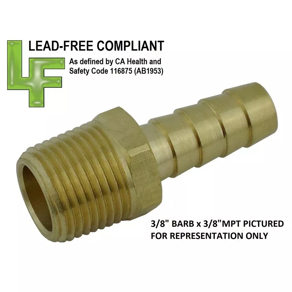 Adapter – Lead-Free Brass – 1/2″ Hose Barb X 1/2″Male Pipe Thread (MPT)
