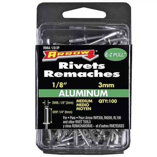 Arrow- RMA1/8IP- 1/8" Dia.- Aluminum Pop Rivet- Medium- 100 Pack