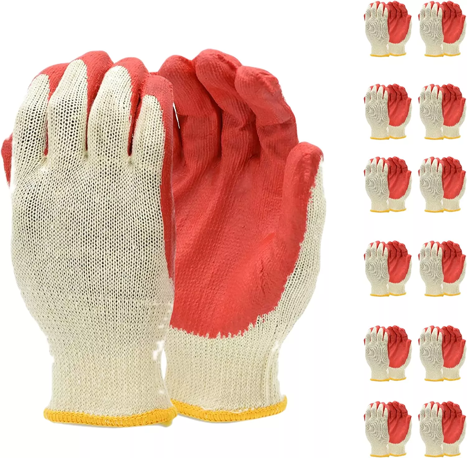 ATERET 12 Pairs String Knit Palm, Latex Dipped Nitrile Coated Work Gloves