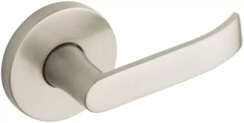 Baldwin 5460V.MR Pair of Contemporary Estate Levers Without Rosettes, Lifetime Satin Nickel