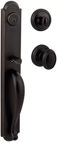Baldwin Bighorn Single Cylinder Front Door Handleset Featuring SmartKey Security in Venetian Bronze, Prestige Series with Traditional Door Hardware and Carnaby Knob – 91800-038