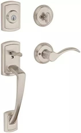 Baldwin Nautica Single Cylinder Front Door Handleset Featuring SmartKey Security in Satin Nickel, Prestige Series with Traditional Door Hardware and Tobin Lever