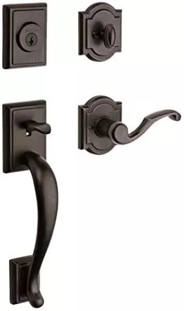 Baldwin Pistoria Single Cylinder Front Door Handleset Featuring SmartKey Security in Venetian Bronze, Prestige Series with Traditional Door Hardware and Madrina Lever – 91800-040