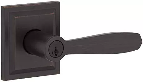 Baldwin Torrey Pines Keyed Entry Lever for Garage or Office Door Handle Featuring SmartKey Security with a Slim Design for Interior and Exterior Doors, Prestige Series, Venetian Bronze (93540-019)