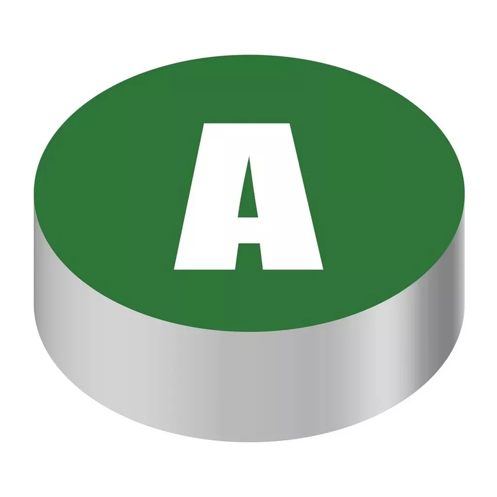 Bargun Button Cap, Round, A, Green Cap, White Letter - PH10-74-001