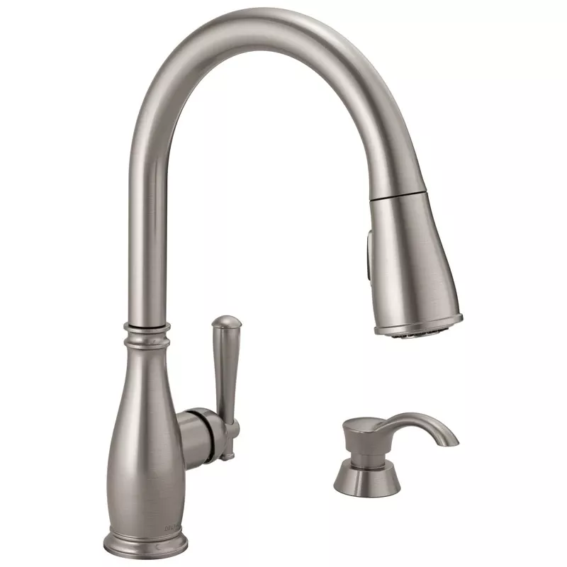 Charmaine High Arc Kitchen Faucet With Pull-down Spray + Soap Dispenser, Single Handle, Stainless Steel