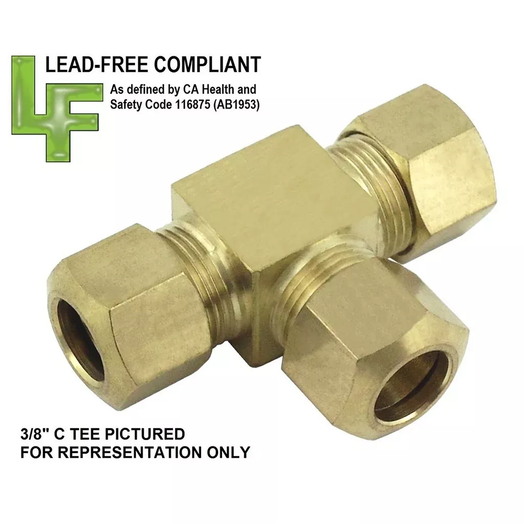 Comp Tee – Lead-Free Brass – 1/4″ Compression X 1/4″ Compression X 1/4″ Compression