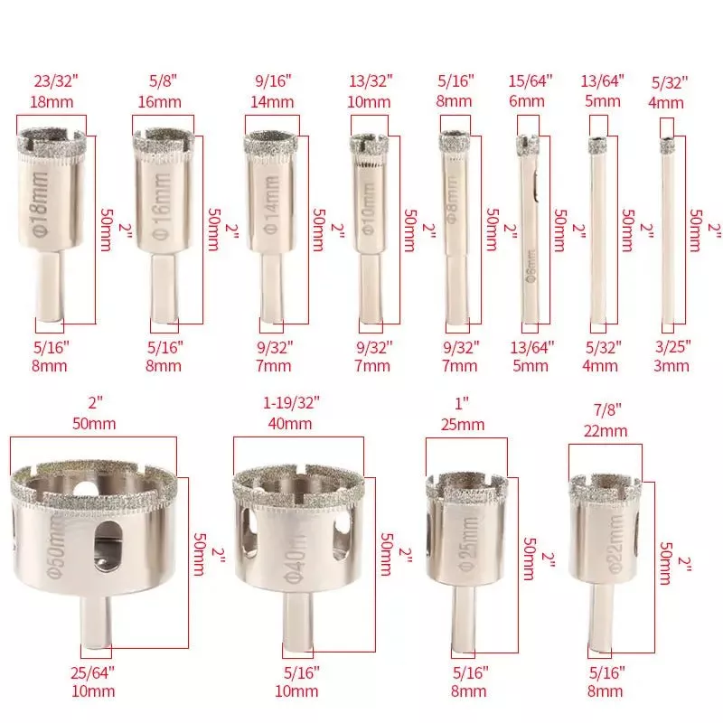 Diamond Core bits for Glass, Tile, Porcelain, and Stone