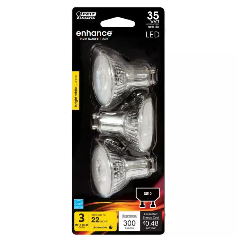 Feit Enhance Mr16 Gu10 Led Bulb Bright White 35 Watt Equivalence 3 Pk