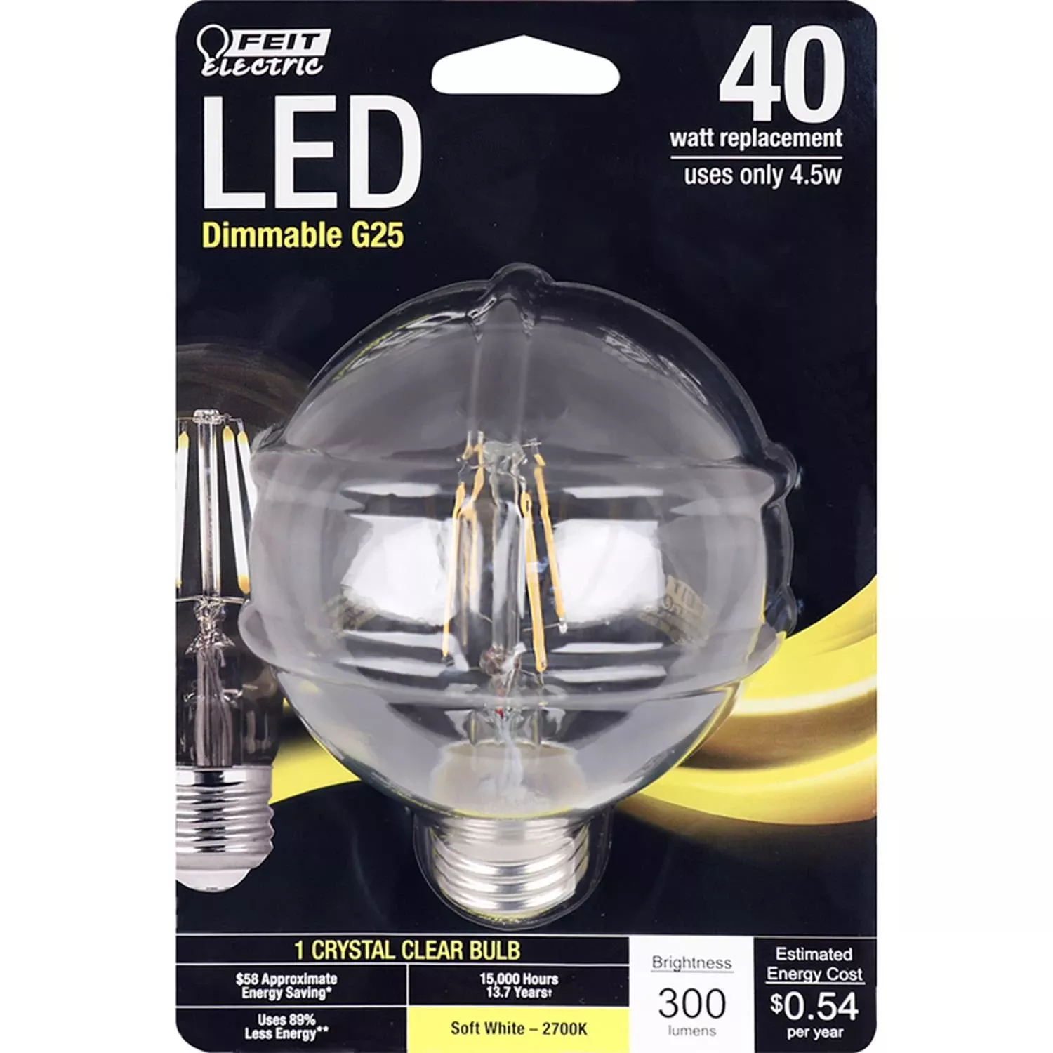 Feit G25 E26 (medium) Led Bulb Soft White 40 Watt Equivalence 1 Pk