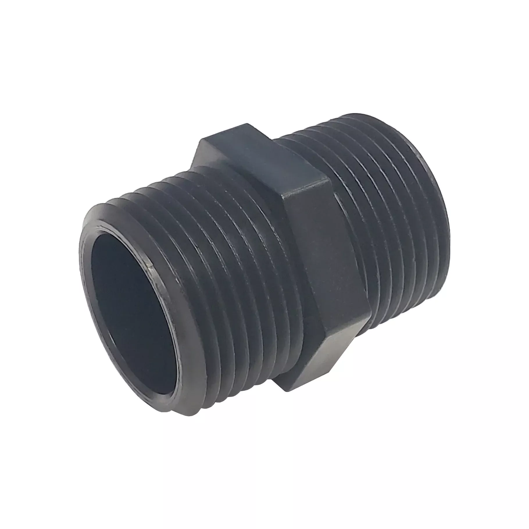 Hex Nipple - Industrial Plastic - 3/4"Male Pipe Thread (MPT) X 3/4"Male Pipe Thread (MPT)
