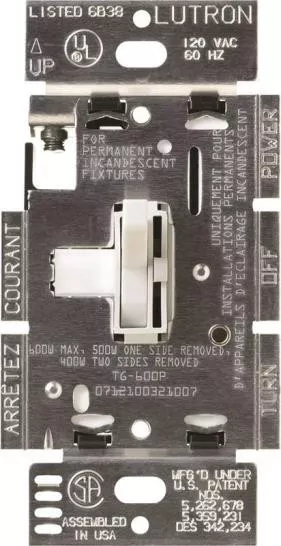 Lutron- TG-600PH-WH- Toggle Dimmer With On/Off- Single Pole- White