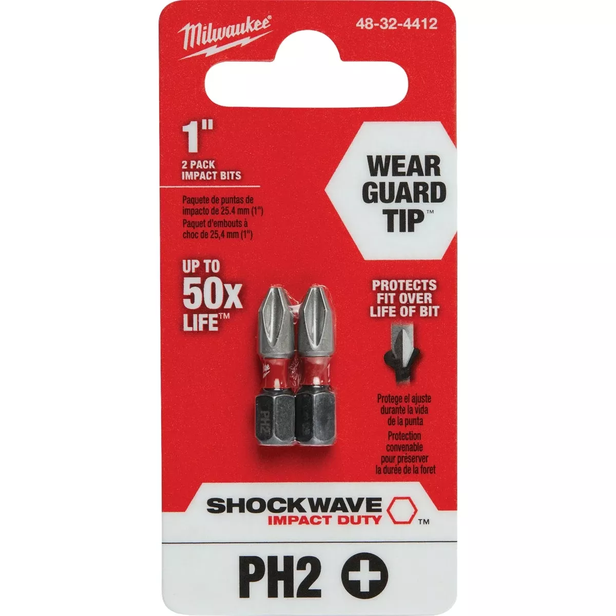 Milwaukee Shockwave Phillips #2 X 1 In. L Screwdriver Bit Steel 2 Pk