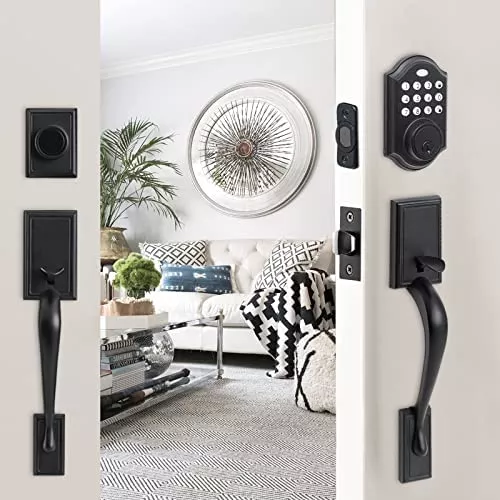 NeuType Keypad Deadbolt Electronic Keyless Entry Door Lock with Handle for Double Door, Double Door Handle Sets with Keypad Deadbolt, Auto Lock, 1-Touch Locking, 50 User Codes, Matte Black