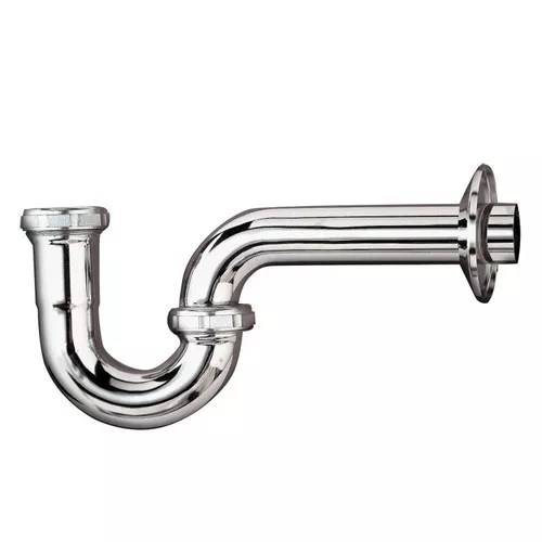 P Trap- 1 1/4"- 22 Ga- Brass Chrome Plated With Wall Flange