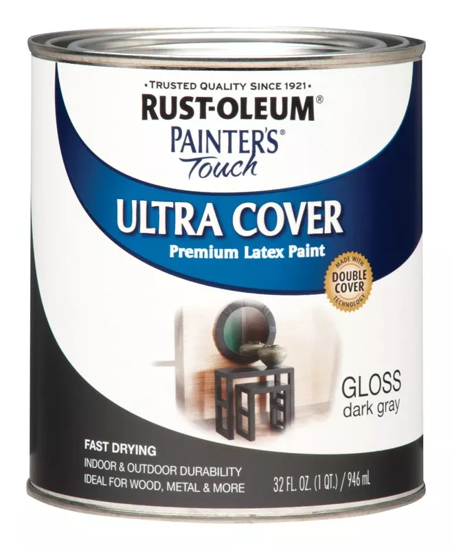 Painter's Touch Ultra Cover Latex Paint, Dark Gray Gloss, Qt.