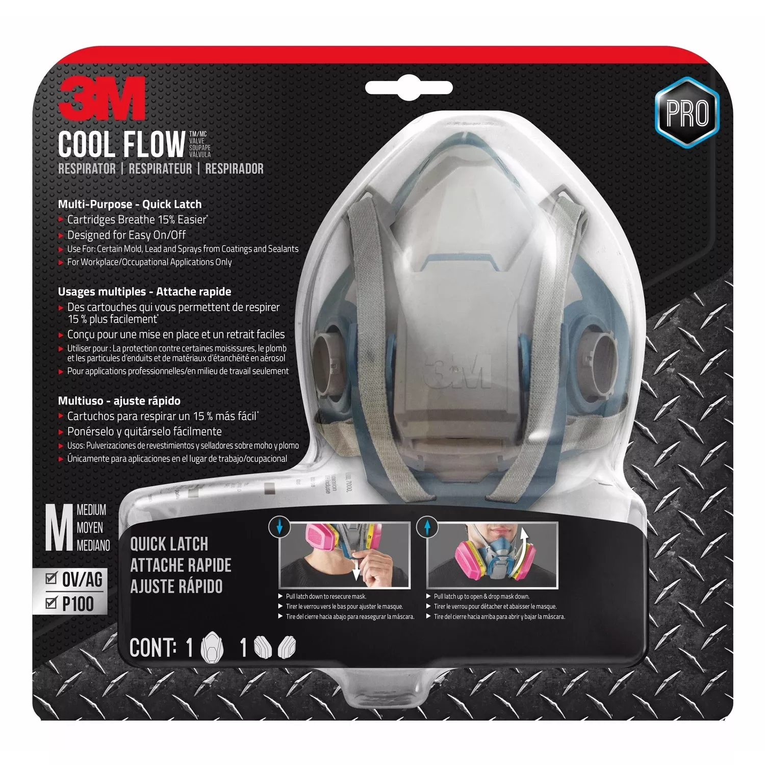 Pro Medium Multi-purpose Respirator With Quick Latch, Silicone, Blue/gray, Model 7100117039
