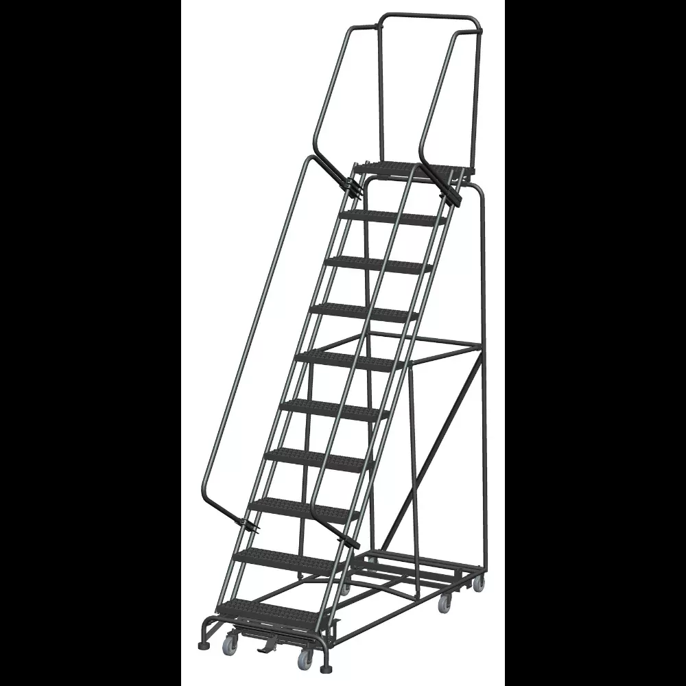 Rolling Ladder - Weight-Actuated, All Direction - 10 Step, Handrails - Ballymore