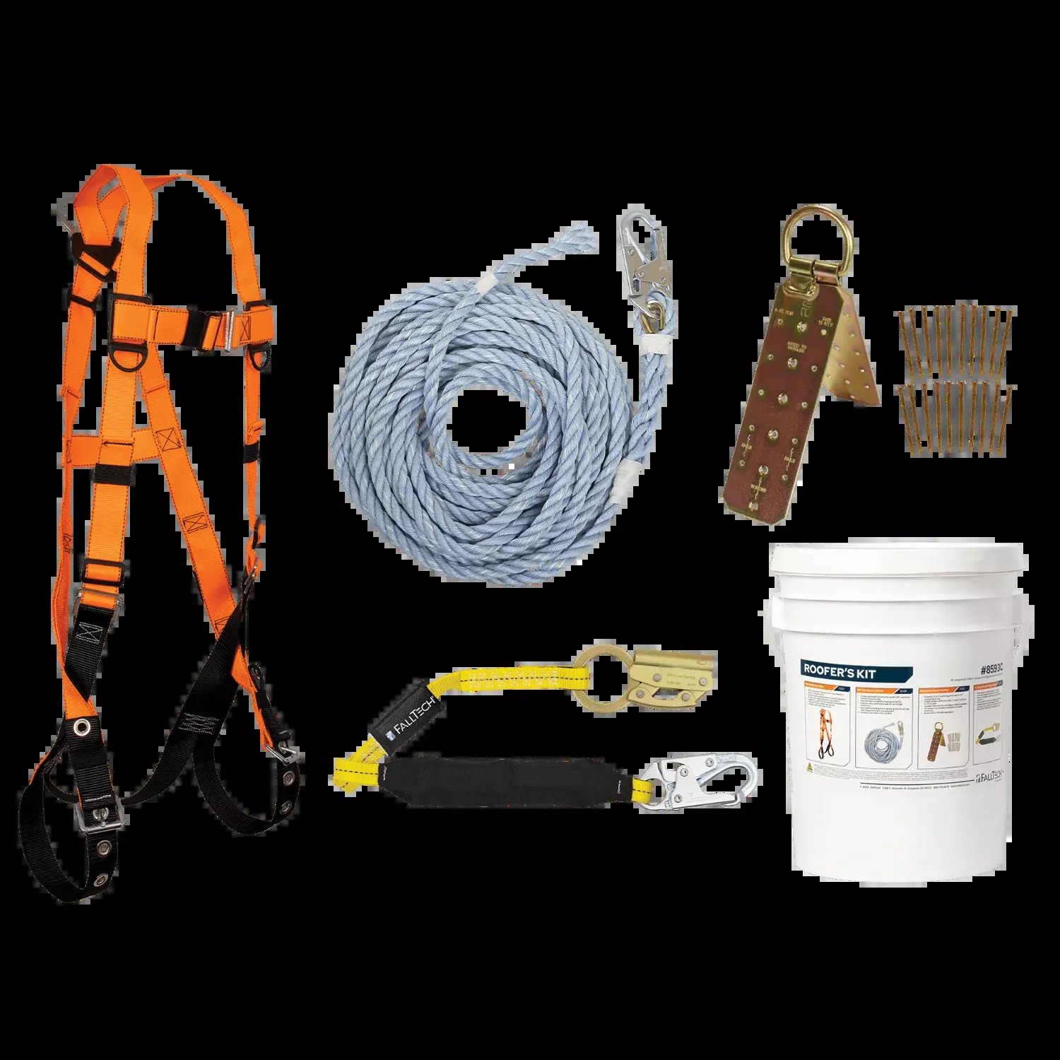 Roofer’s Kit with Hinged Reusable Anchor & Manual Rope Adjuster – 8593C – FallTech