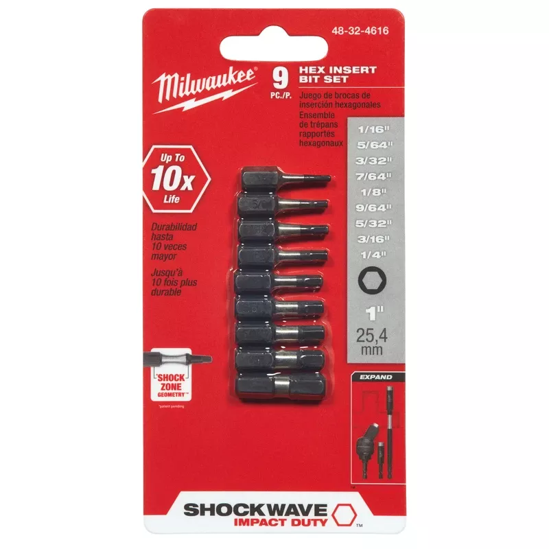 Shockwave 9-piece Hex Insert Impact Screwdriver Bit Set - Model 48-32-4616
