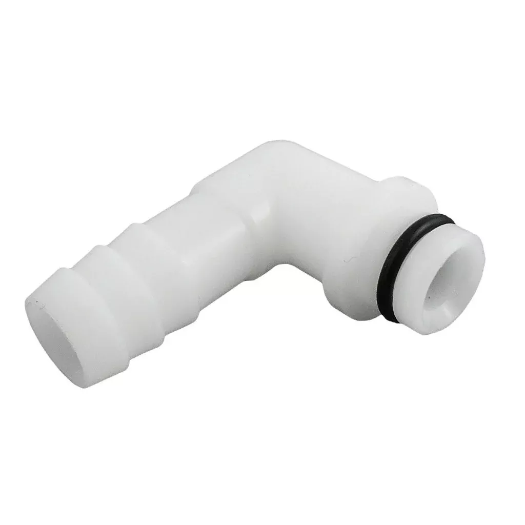 Shurflo 1/2″ Barb to 90-Degree Liquid Elbow Fitting – Plastic