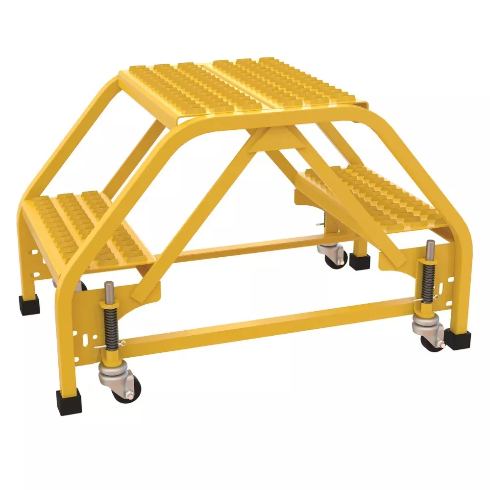 Spring Loaded Caster Double Sided Ladder - 2 Step - No Handrails - Vestil