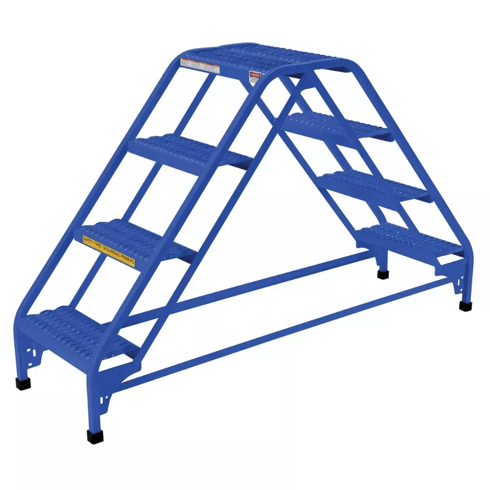 Spring Loaded Caster Double Sided Ladder - 4 Step - No Handrails - Vestil