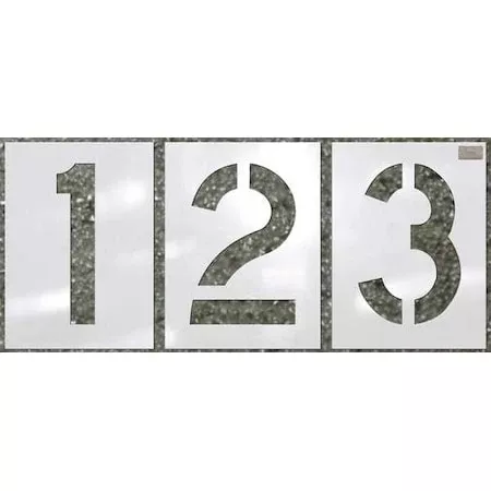 Stencil, Number Set, Number Kit, 10 in Character Height, Highway Gothic Font, Polyethylene, White