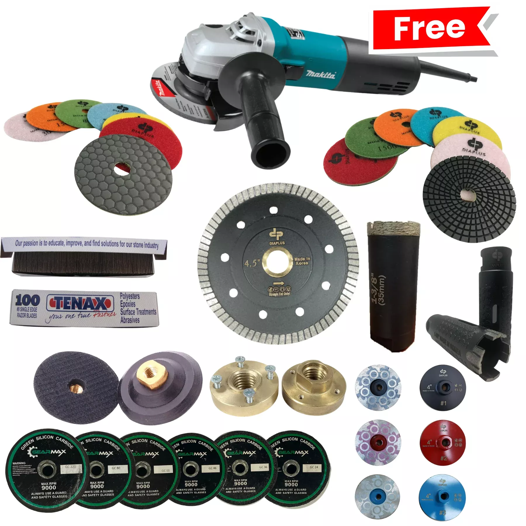 Stone Fabrication Combo Pack + Free Variable Speed Makita Grinder
