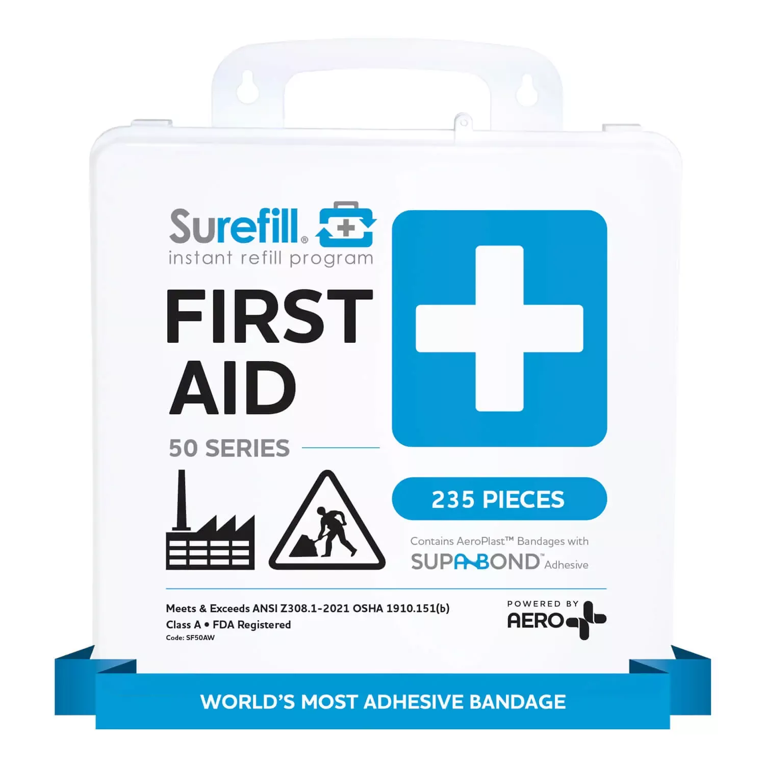 SUREFILL™ 50 ANSI 2021 A+ First Aid Kit – Weatherproof Plastic Case