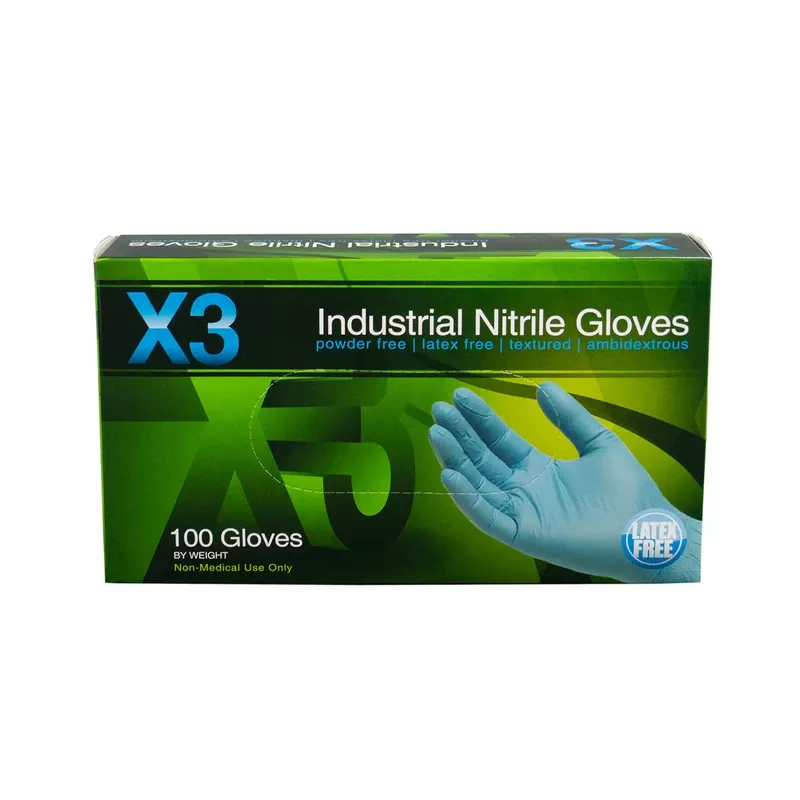 X3 Nitrile Disposable Gloves Medium Blue Powder Free 100 Pk